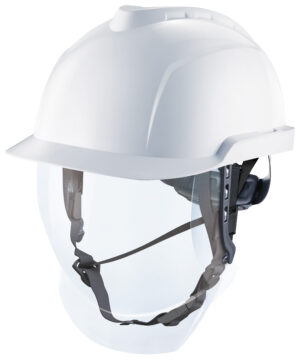 Casque industriel électricien ABS non ventilé avec écran intégré.
